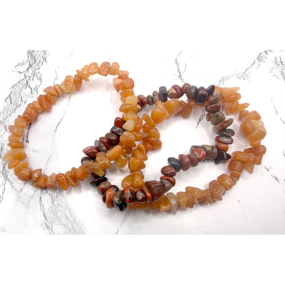 3 Natural Stone Chip Stretch Bracelets Orange Multicolor Boho Jewelry Lot